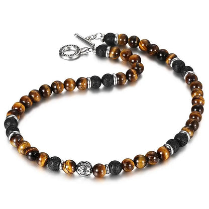 Natural Tiger’s Eye & Lava Stone Beaded Necklace