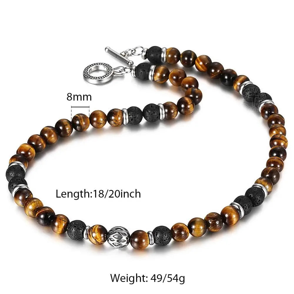 Natural Tiger’s Eye & Lava Stone Beaded Necklace