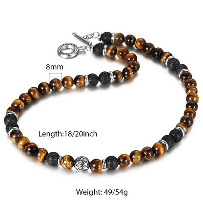 Natural Tiger’s Eye & Lava Stone Beaded Necklace