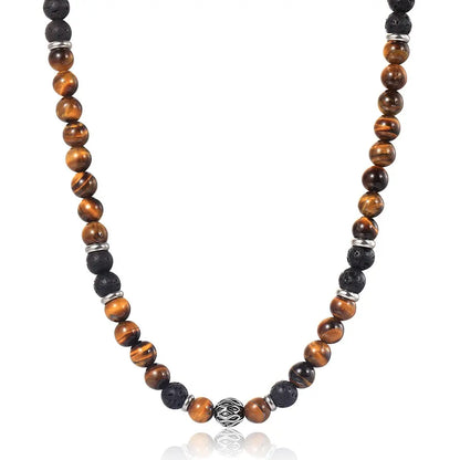 Natural Tiger’s Eye & Lava Stone Beaded Necklace